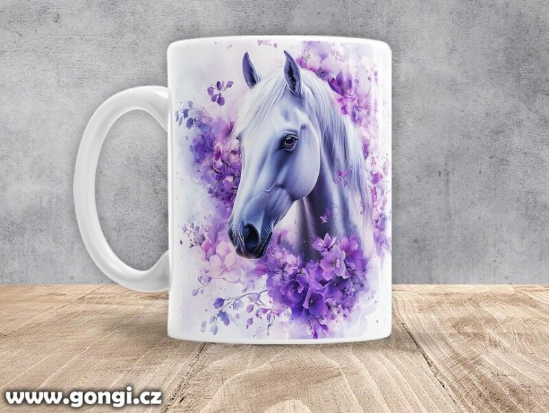 Hrnek - 0376 - Kůň fialové květy